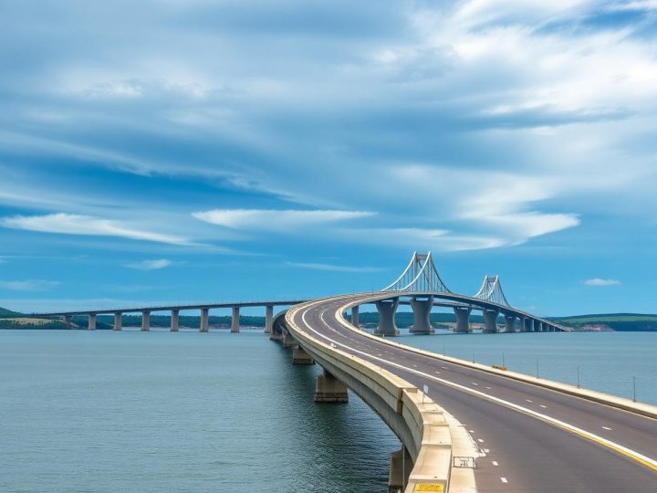 Confederation Bridge curving across the Northumberland Strait